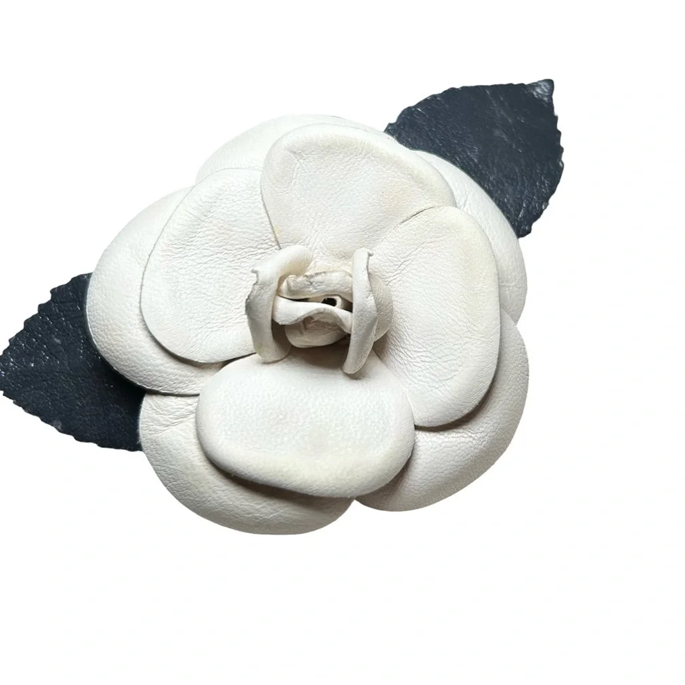 Chanel Leather Camellia Flower Brooch